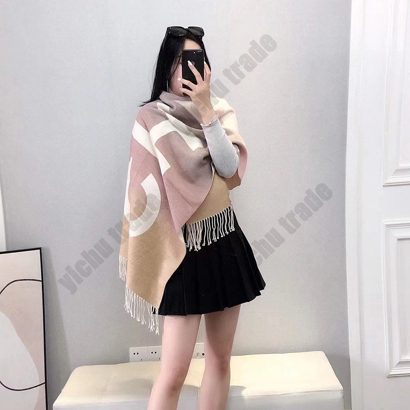 Winter BIG C Scarf Women Cashmere Pashmina Shawls Female Luxury LETTER Print Wraps Thick Blanket Warm Bufand Lady Travel Stoles