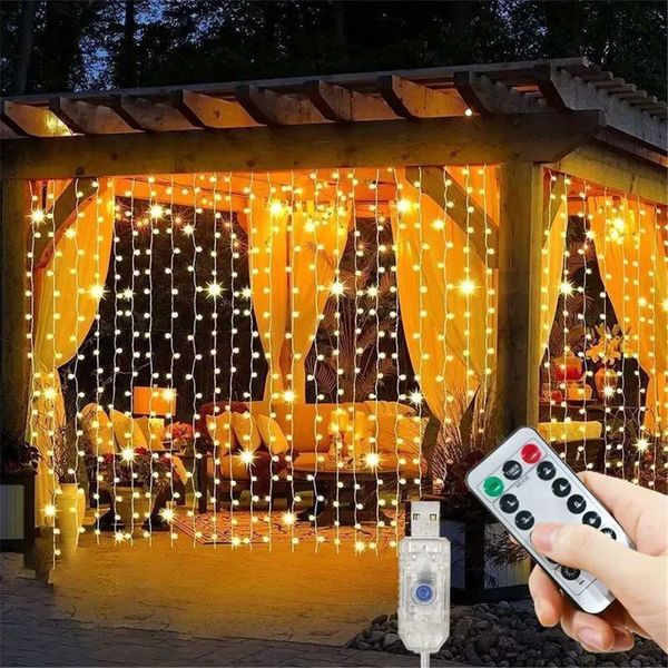 Navidad 2024 Christmas Light 8 Mode USB Curtain String Lights Yard Light Wedding Home Party Holiday Decoration LED Bedroom Light Z241203