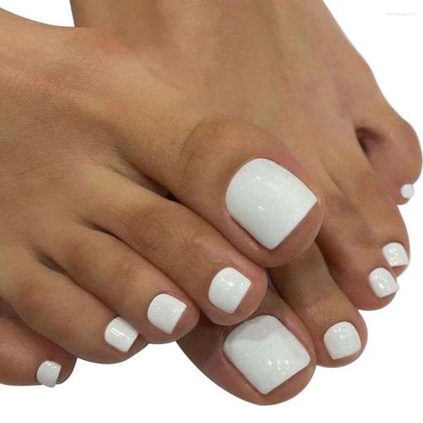 False Nails 24 PCS Red-White-Black-Yellow-Wine Red Toenails Fake Toe Natural -Solid Color Square Press On Short