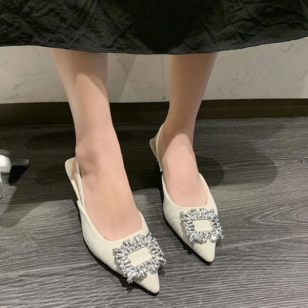 Summer Sandals New Women&#039;s Pointed Toe Shallow Nude Pink Dia Low Heel Back Strappy Shoes Women a65b