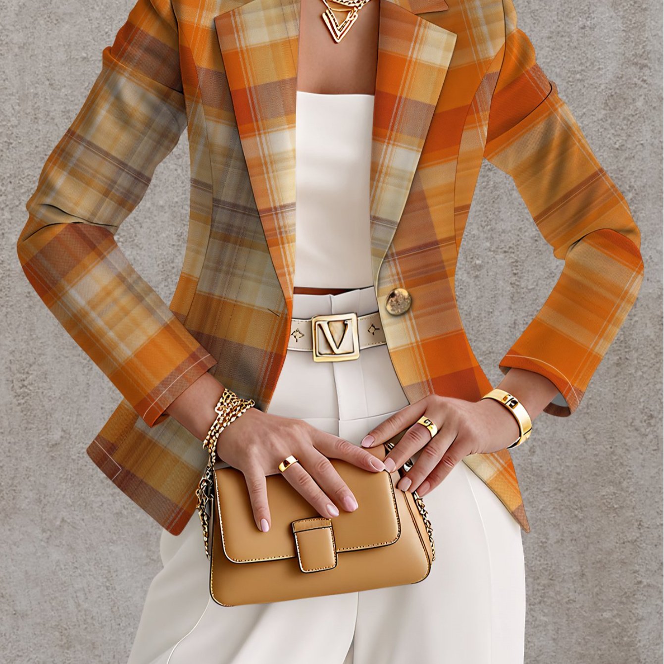 TEMU Women's Elegant Long Sleeve Blazer - Chic Jacket, X-silhouette, Button Front Closure, Fall Outerwear In Orange-beige--gray-blue-red- - Formal &