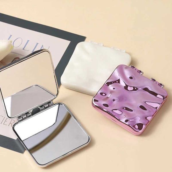 Foldable Plating Makeup Mirror Mini Square Vanity Mirror Portable Hand Mirror Double-sided Compact Mirror Pocket Cosmetic Mirror Y240819