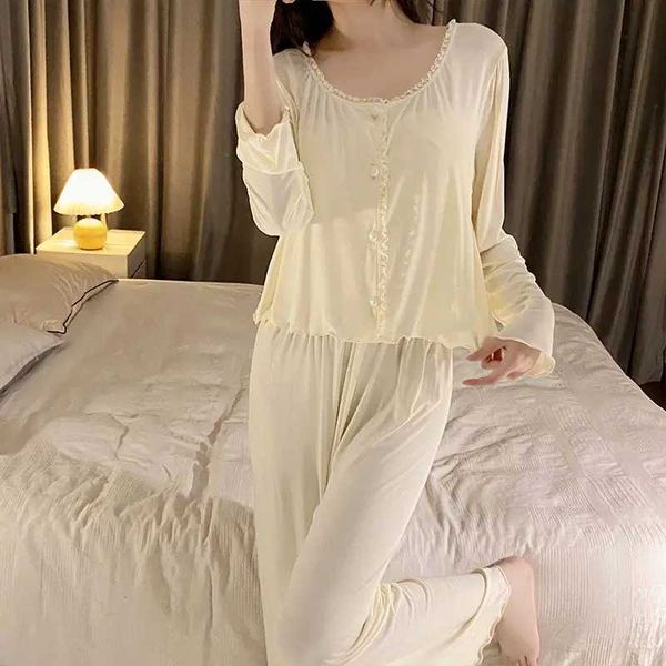 Womens Summer Solid Pajama Pants Set Three Pieces Ins Lace Satin With Cotton Sleepwear Robe Fashion And Comfortable NightwearC241209C250109