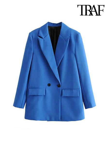 TRAF Women Chic Office Lady Double Breasted Blazer Vintage Coat Fashion Notched Collar Long Sleeve Ladies Outerwear Stylish Tops 240304