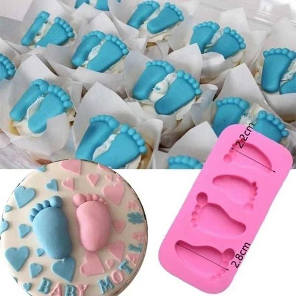 Baby foot silicone mold shower party 3D chocolate square pill mold cake decoration sugar craft mold baking cream tool W250108