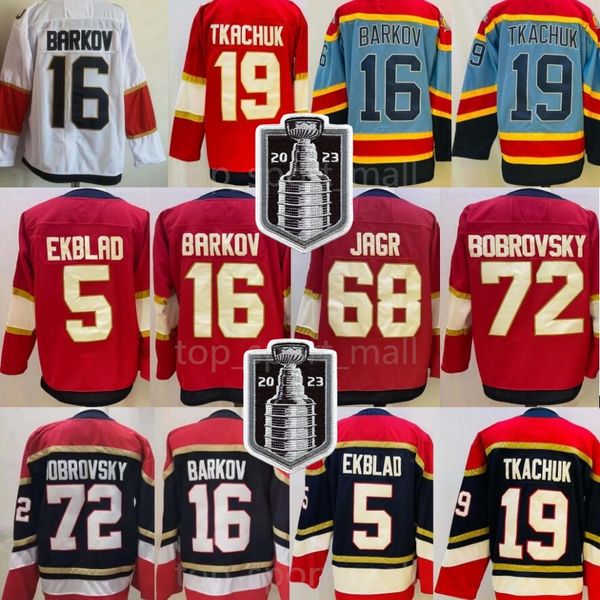 2023 2024 Hockey 19 Matthew Tkachuk Jerseys 5 Aaron Ekblad 16 Aleksander Barkov Sergei Bobrovsky Reverse Retro Patch Ice Team Navy Red White