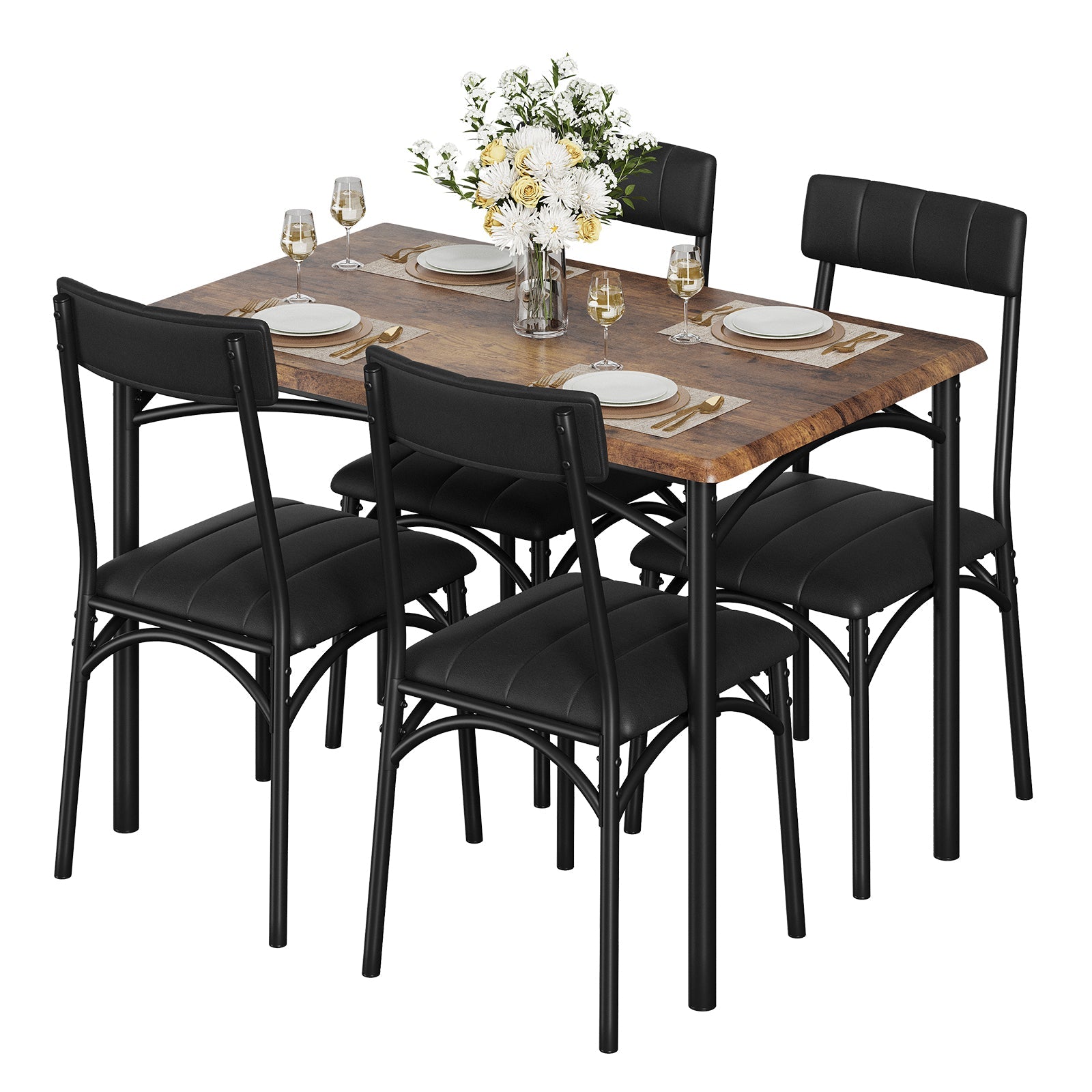 Garvee 5 Piece Dining Table Set for 4, Kitchen Table and Chairs Rectangular, Metal and Wood Dinning Room Table Furniture Set for Kitchen, Apartment, B