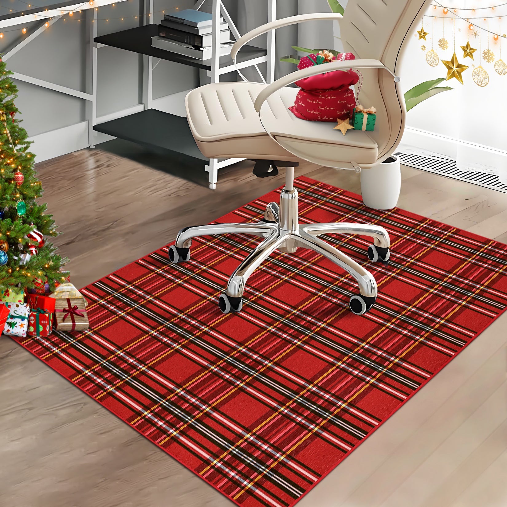 Garvee Christmas Office Chair Mats for Hardwood Floor, 36"X48" Computer Gaming Desk Chair Mat for Tile, Red Buffalo Plaid Xmas Under Desk Office Rug, 