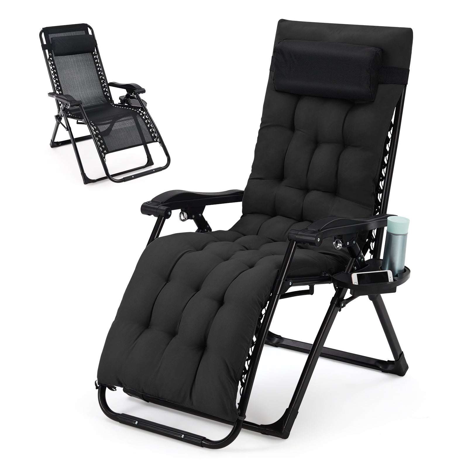 Garvee Zero Gravity Lounge Chair, 26'' Recliner Chair with Removable Cushion, Headrest, Footrest, and Cupholder, Adjustable Folding Chairs for Outside