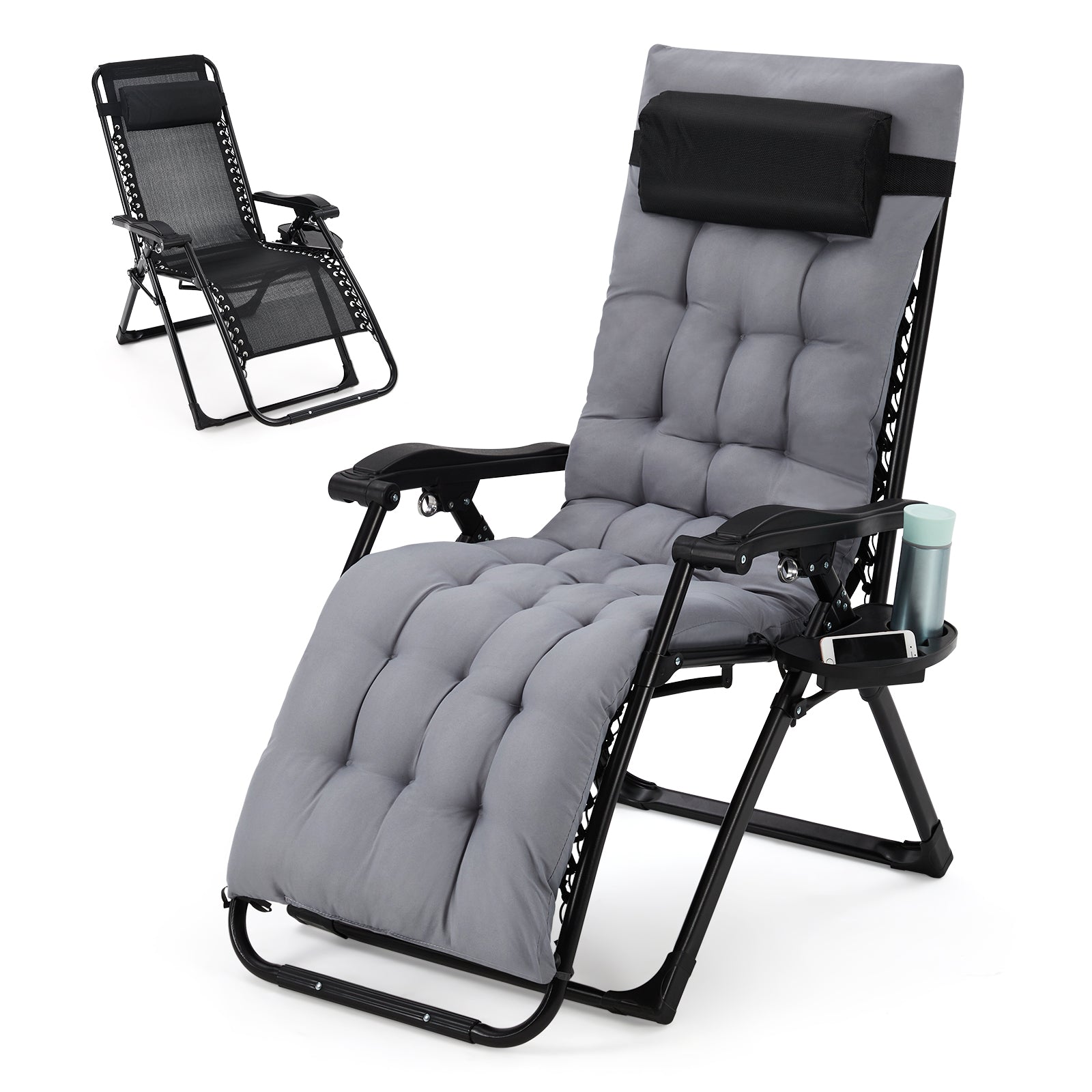 Garvee Zero Gravity Lounge Chair, 29'' Recliner Chair with Removable Cushion, Headrest, Footrest, and Cupholder, Adjustable Folding Chairs for Outside