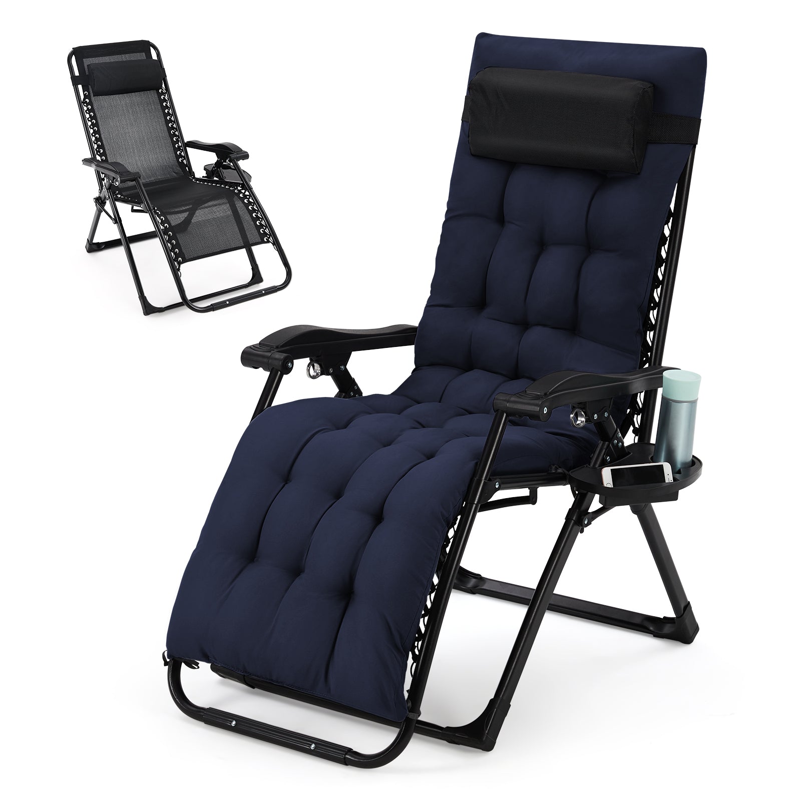 Garvee Zero Gravity Lounge Chair, 29‘’ Recliner Chair with Removable Cushion, Headrest, Footrest, and Cupholder, Adjustable Folding Chairs for Outside