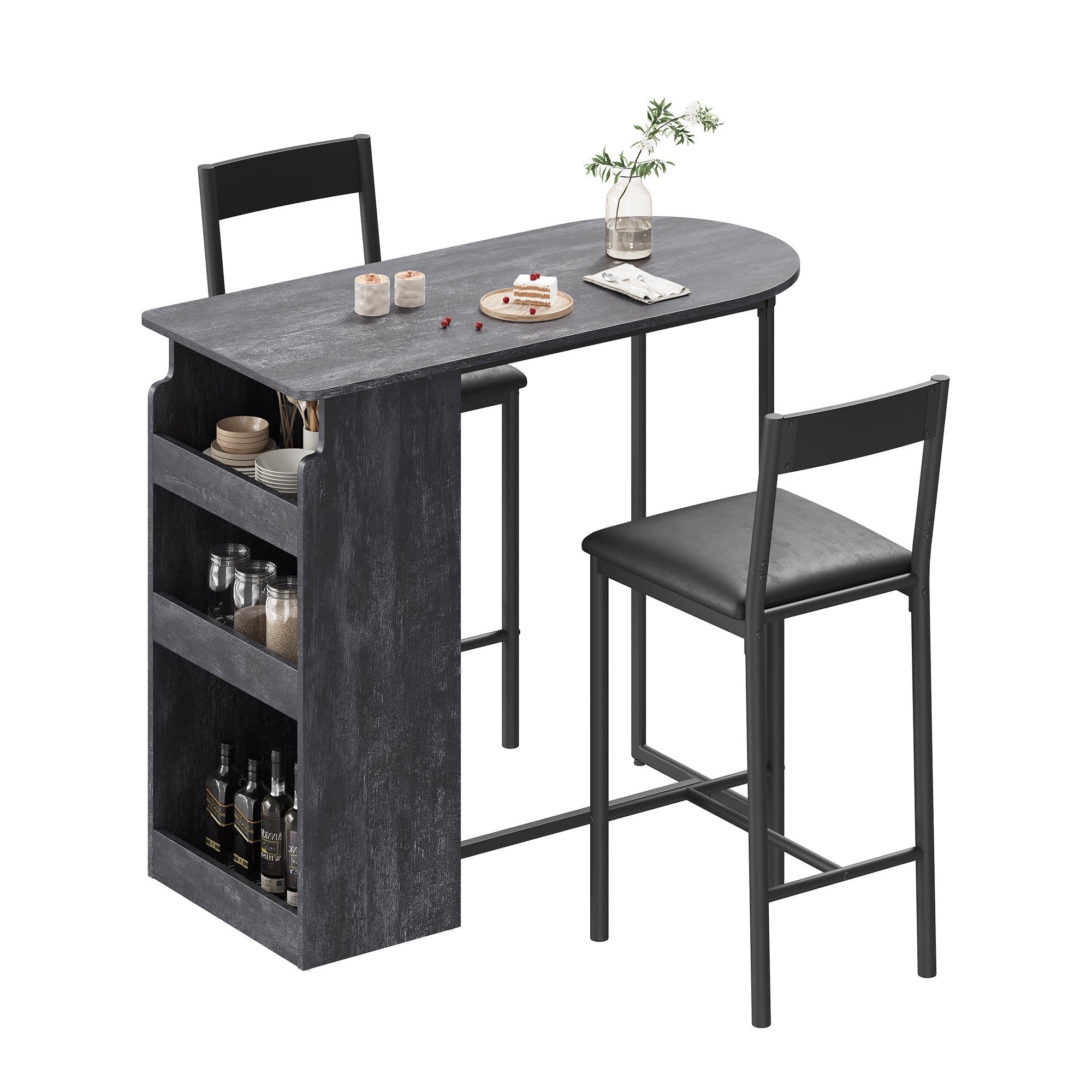Garvee Bar Table and Chairs Set, Pub Table and Chairs Set for 2, 3 Piece Table Set with Three Tier Storage Shelf for Living Room,Dining Room,Small Apt