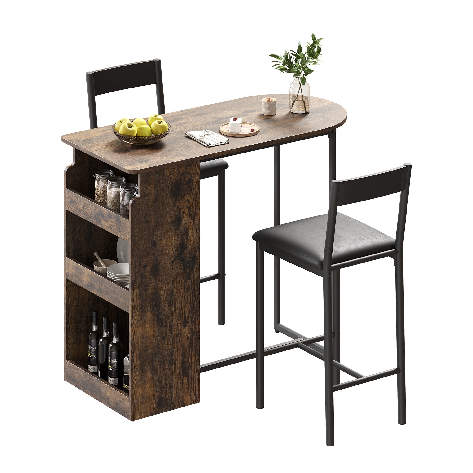 Garvee Bar Table and Chairs Set, Pub Table and Chairs Set for 2, 3 Piece Table Set with Three Tier Storage Shelf for Living Room,Dining Room,Small Apt
