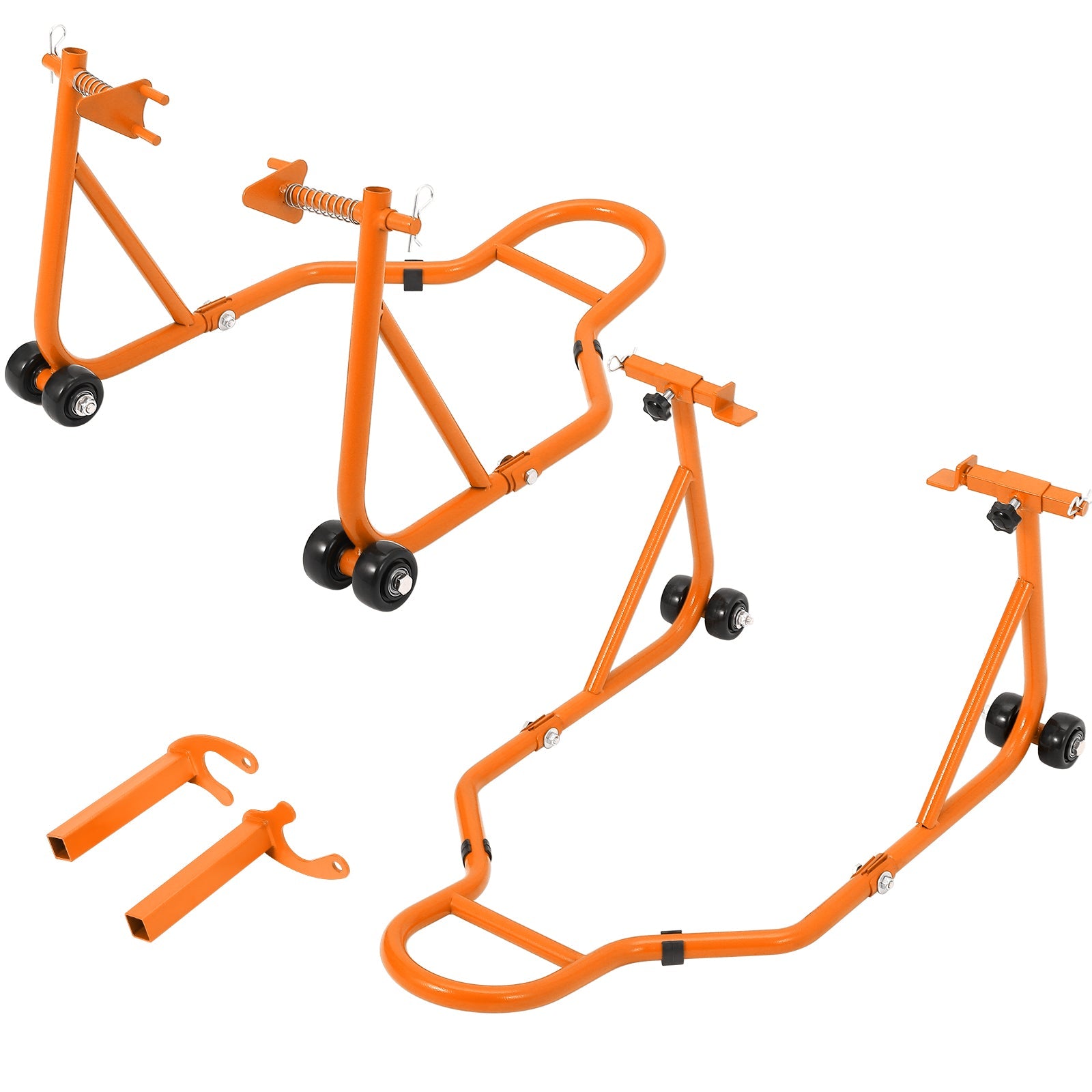 Garvee 850 Lb Motorcycle Stand Lift – Front-Rear Combo with Wheel Fork & Swingarm Spool Stand, Universal Paddock Lift for Bikes Orange