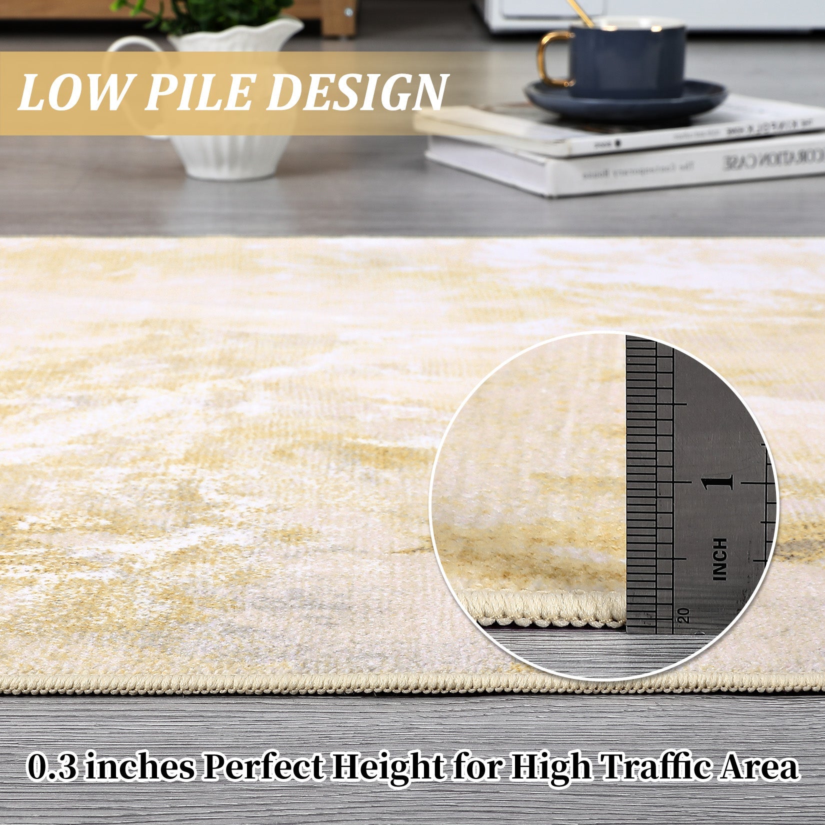 Garvee Machine Washable Non-Slip Rubberback Runner Carpet for Hallway Bedroom Living Room 10x13 Gold