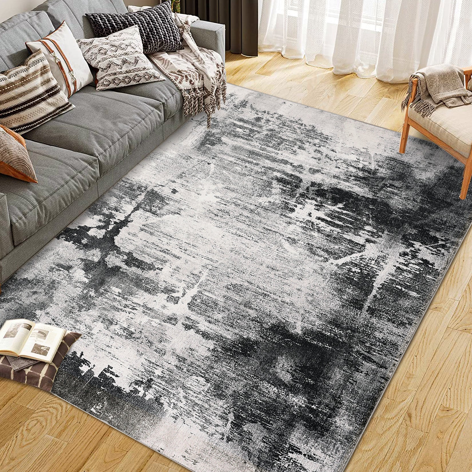 Garvee Washable Area Rug Large Cream Colorful Boho Vintage Bedroom Ultra-Thin Floral Carpet