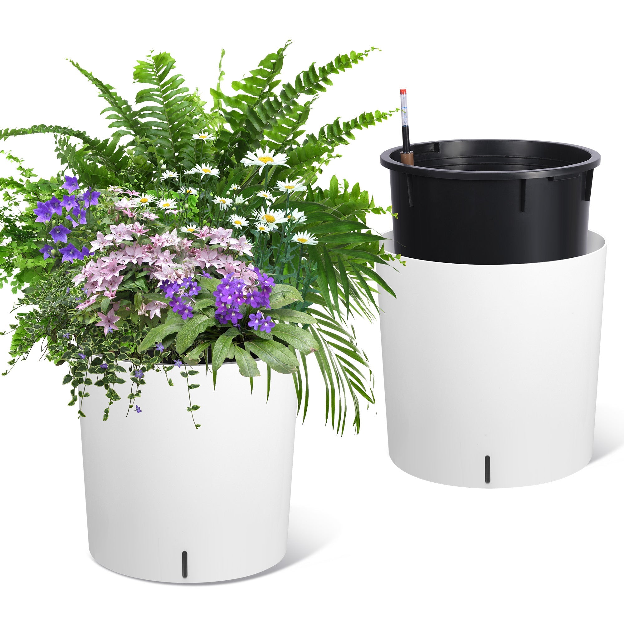 Garvee Tall Round Planter Set of 2, 20" Large Flower Pot Outdoor, Planters for Indoor Plants with Built-in Drainage and a Water Level Monitor and Whee