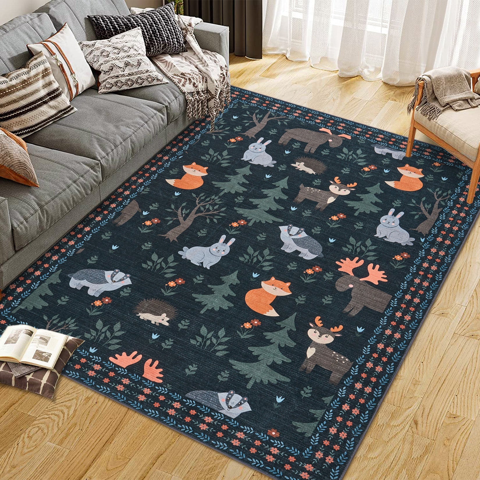 Garvee Soft Geometric Bedroom Rugs Memory Foam Carpet Floral Cozy Area Rugs for Living Room 0.3 Inch Thickness Foldable