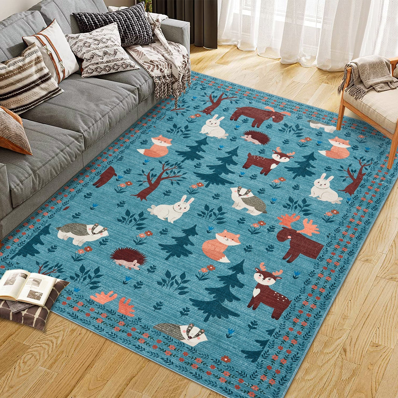 Garvee Washable Area Rug Large Cream Colorful Boho Vintage Floral Carpet Ultra-Thin Non-Slip