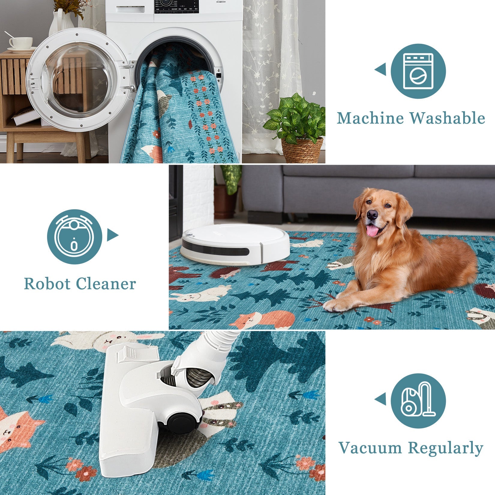 Garvee Washable Area Rug Large Cream Colorful Boho Vintage Floral Carpet Ultra-Thin Non-Slip Bedroom Rug