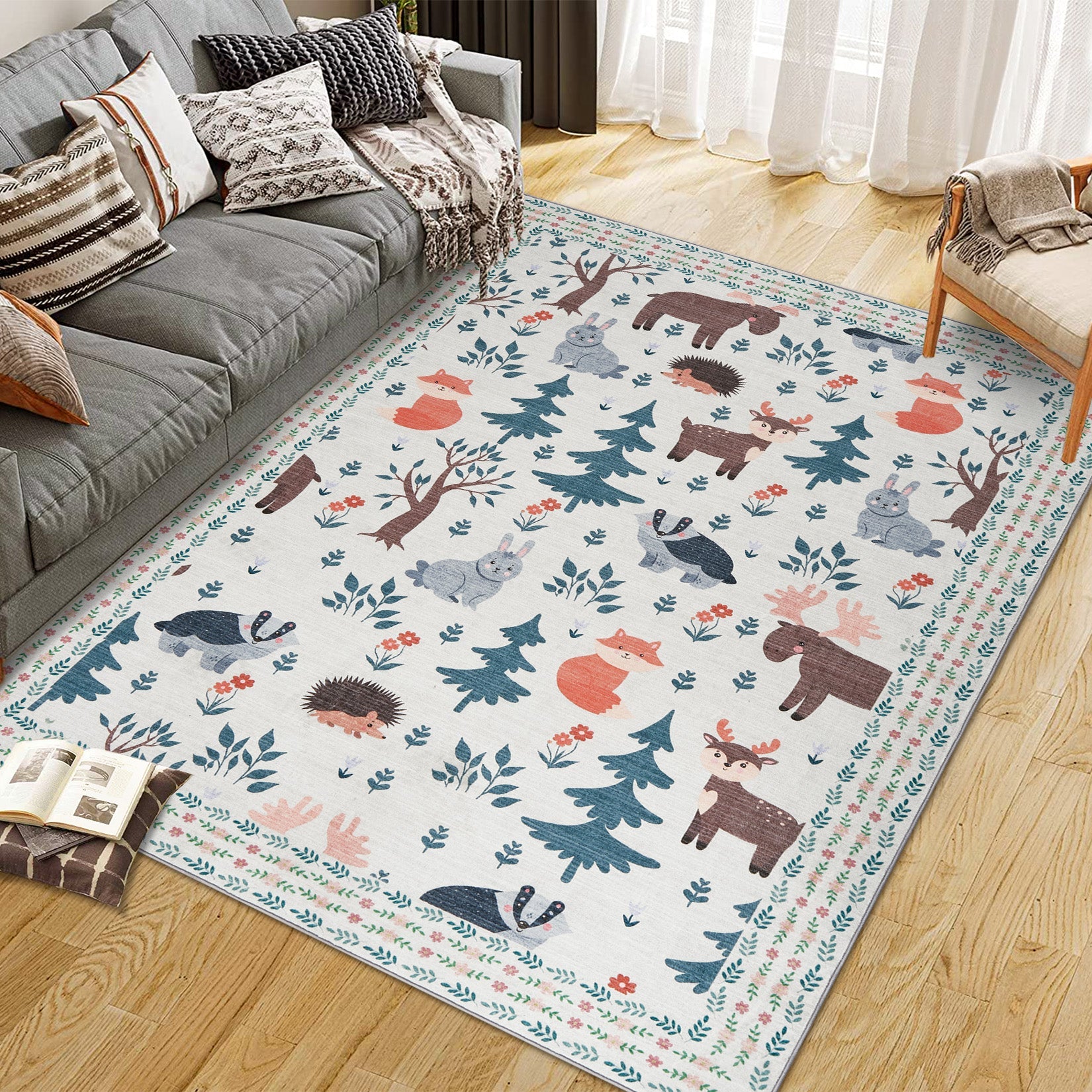 Garvee Soft Geometric Bedroom Rugs Memory Foam Carpet Floral Cozy Area Rugs for Living Room Non-Slip 0.3 Inch Thickness Foldable