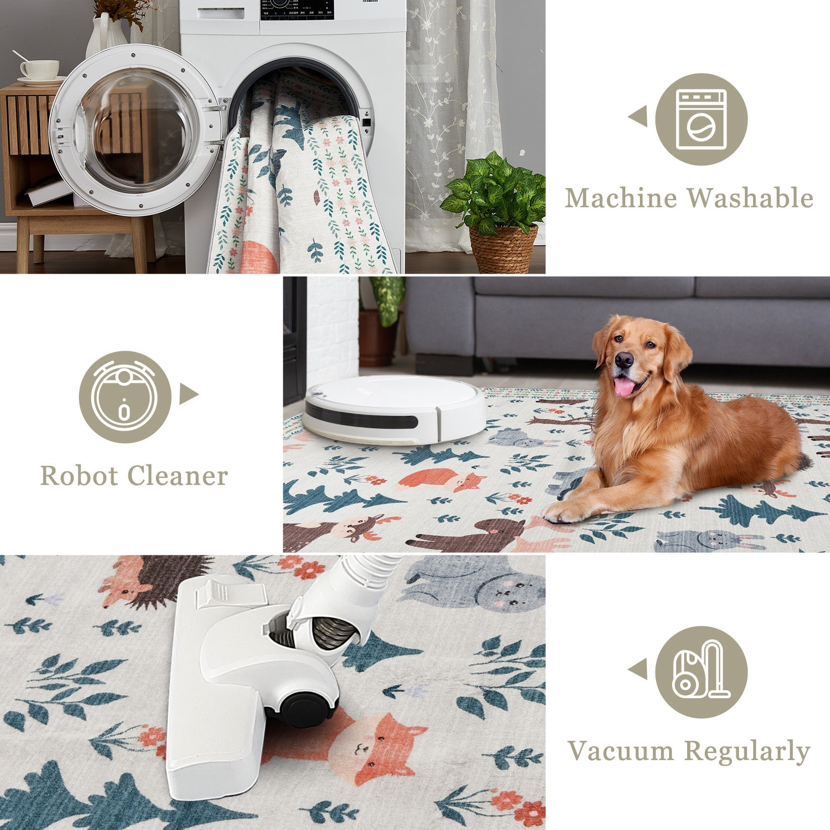 Garvee Soft Geometric Bedroom Rugs Memory Foam Carpet Floral Cozy Area Rugs for Living Room 0.3 Inch Thickness Non-Slip Rubber Backing
