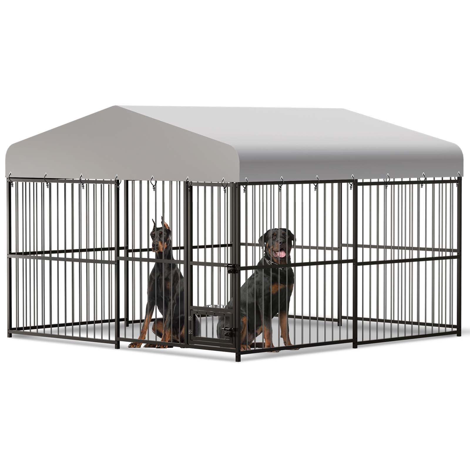 Garvee Large Outdoor Dog Kennel, Heavy Duty Dog Cage with Roof, Dog Kennel Galvanized Iron Dog House with Safety Locks, UV & Water Resistant Proof Cov