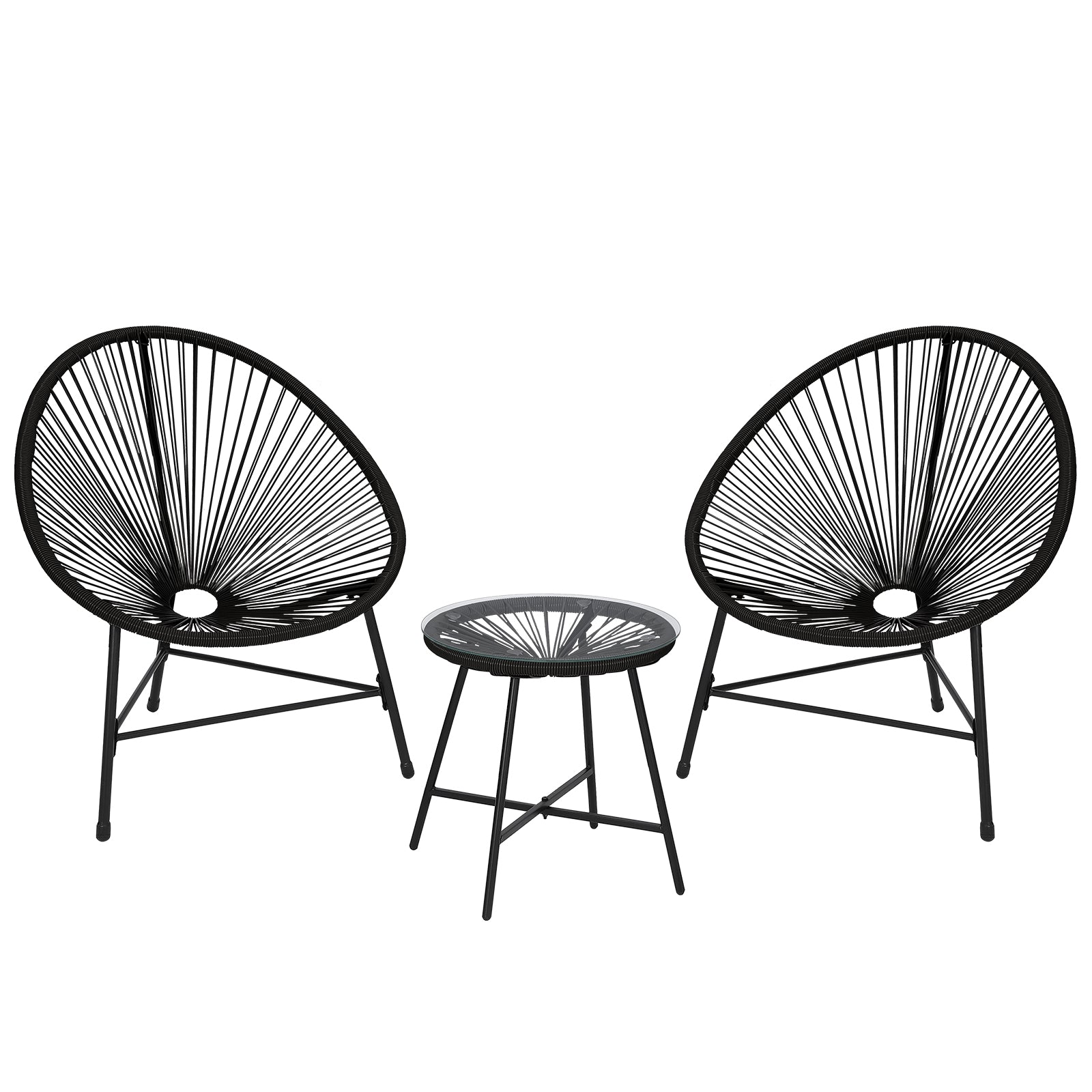 Garvee Garvee 3 Piece Patio Furniture Set Acapulco Chairs Woven Rope Chairs and Glass Top Table for Outdoor Patio Conversation Bistro Sets All Weather