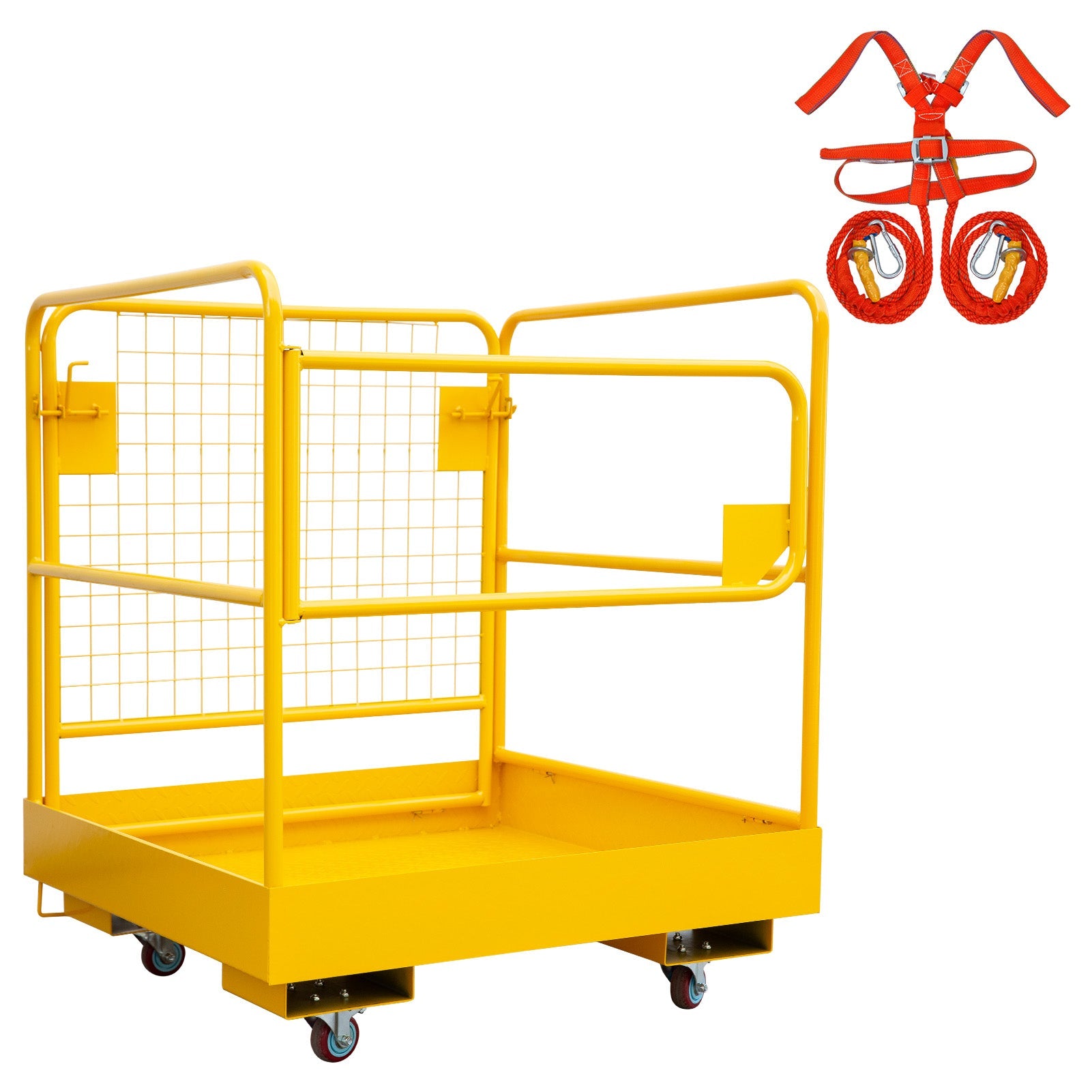 Garvee 36"x36" Forklift Safety Cage – 1200-LB Heavy Duty Lift Basket with Safety Harness, Lock & 4 Wheels for Aerial Work Platforms
