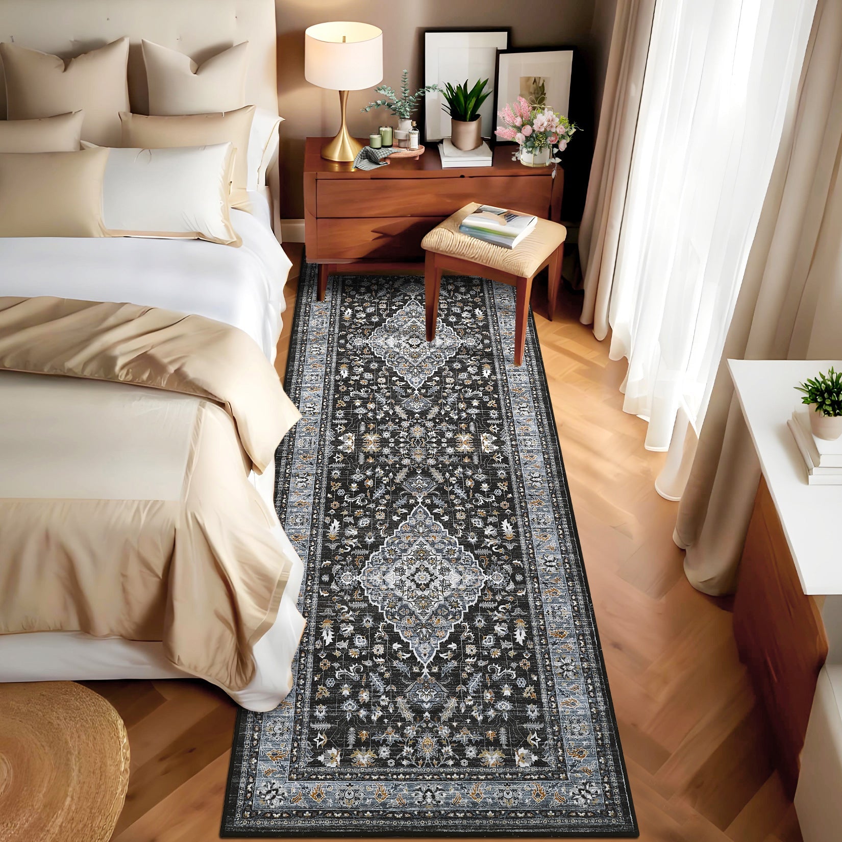 Garvee Washable 2x6 Runner Rug for Bedroom Hallway Vintage Non Slip Runners Kitchen Laundry Farmhouse Entryway Living Room Floor Mat Low Pile Floor Ca