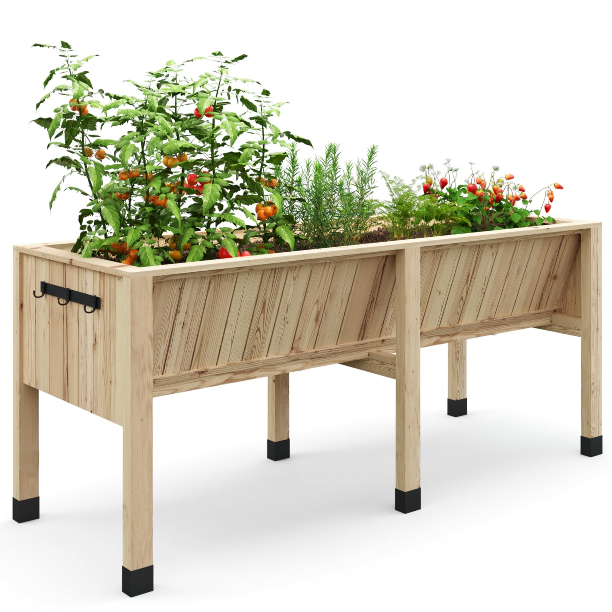 Garvee Raised Garden Bed Planter Box 6X2X2.5ft Deep 13.7in Natural Cedar Wood with Hooks & Crossbars Outdoor Vegetable Herb Gardening