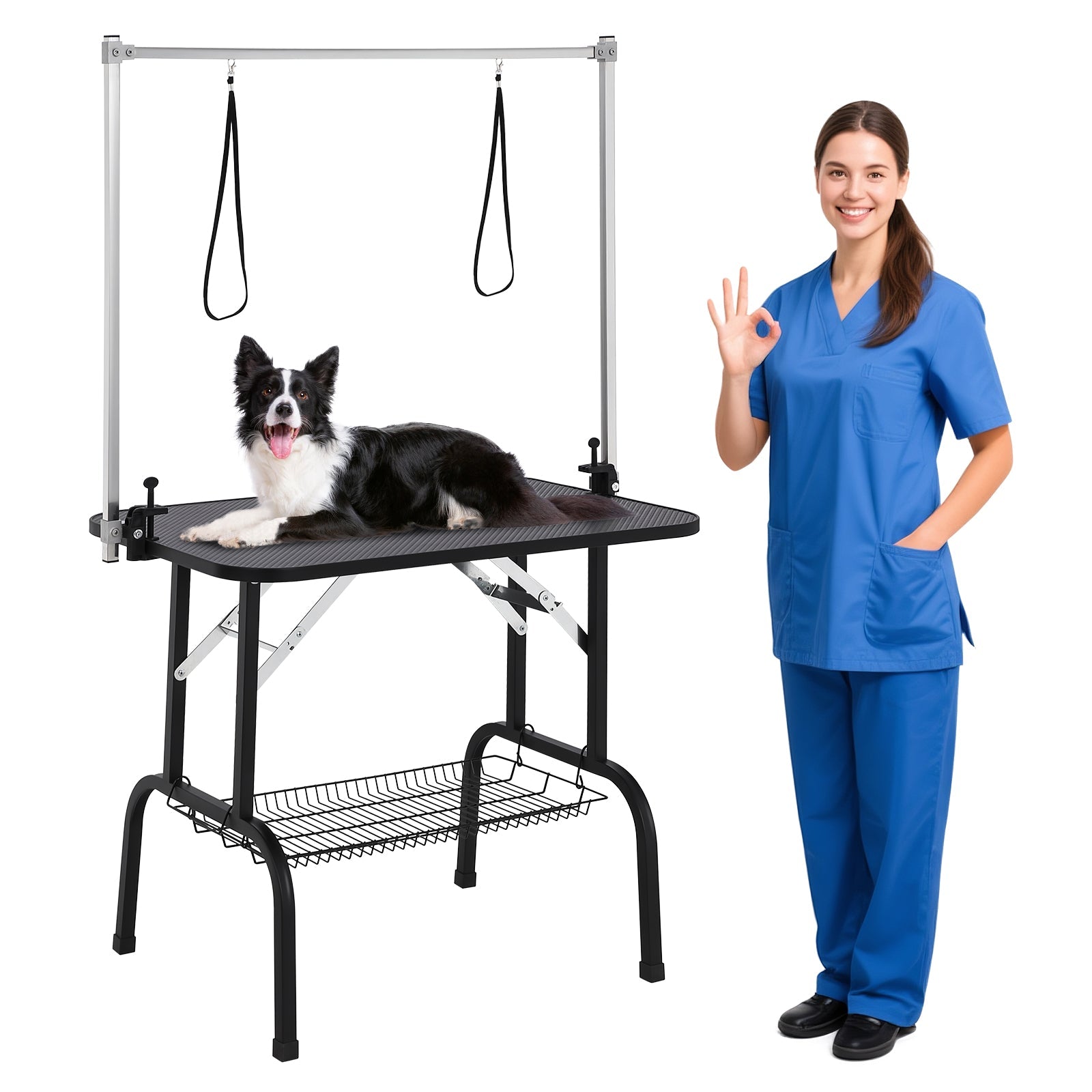 Garvee 46" Dog Grooming Table, Adjustable Height Pet Drying Desktop Foldable Pet Grooming Table Station with Arms, Noose, Mesh Tray 330LBS Capacity fo