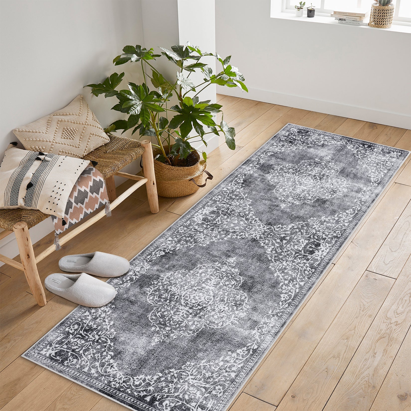 Garvee Washable Area Rugs Stain Resistant Carpet for Living Room Bedroom Kitchen Bathroom, 2'x6', Grey