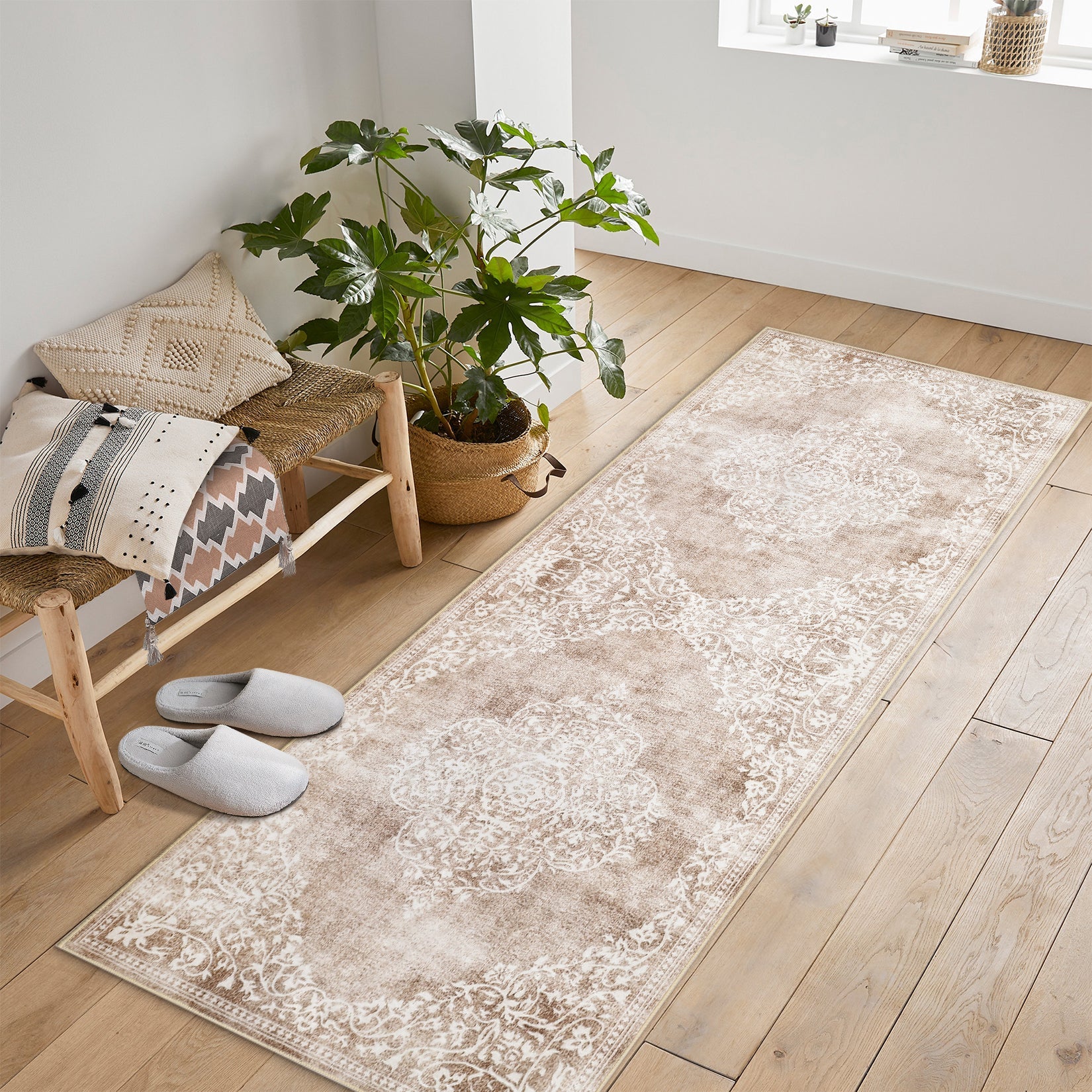Garvee Washable Area Rugs Stain Resistant Carpet With Non Slip Backing For Living Room Bedroom Kitchen Bathroom, 2'x6', Beige