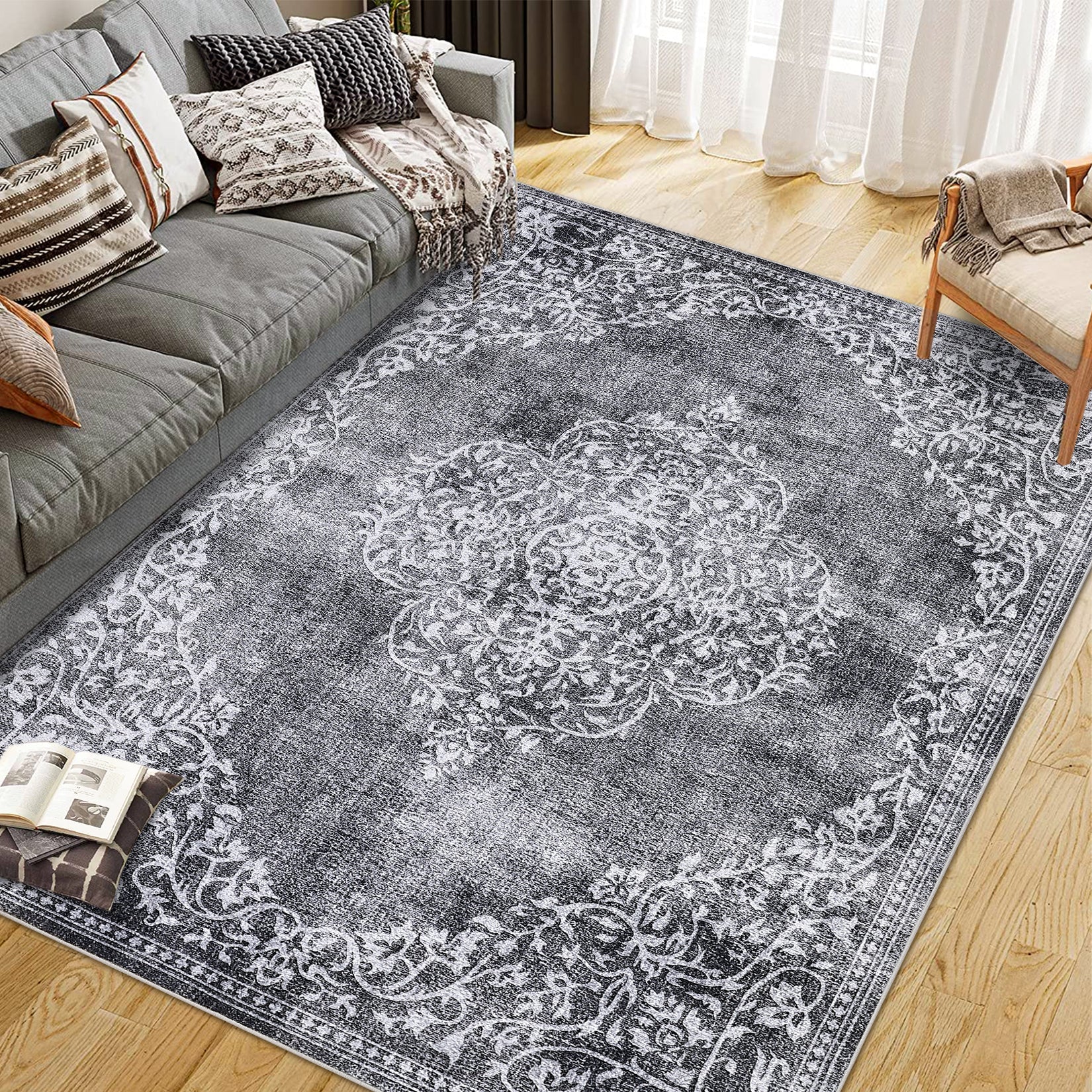 Garvee Washable Area Rugs Stain Resistant Carpet for Living Room Bedroom Kitchen Bathroom Grey 6'x9'