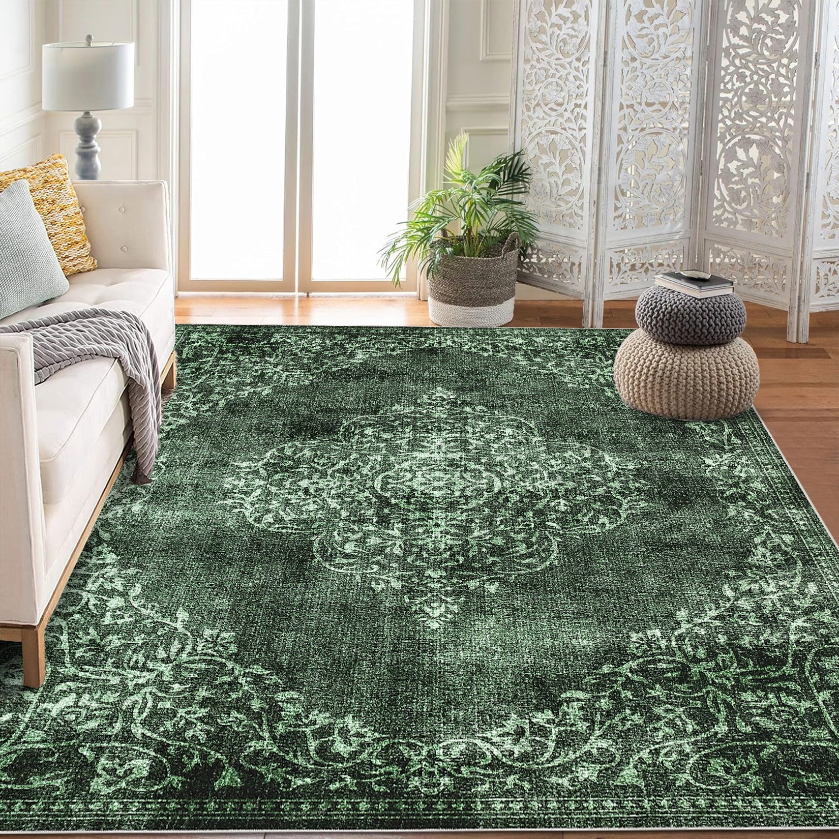Garvee Washable Area Rugs Stain Resistant Carpet With Non Slip Backing For Living Room Bedroom Kitchen Bathroom, 10'x13', Green