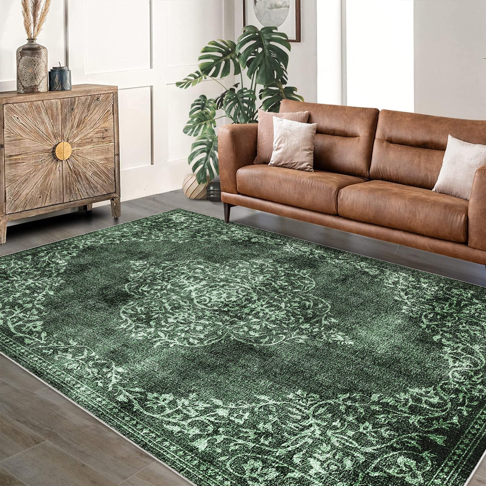 Garvee Washable Area Rugs Stain Resistant Carpet for Living Room Bedroom Kitchen Bathroom with Non Slip Backing, Green, 9'x12'