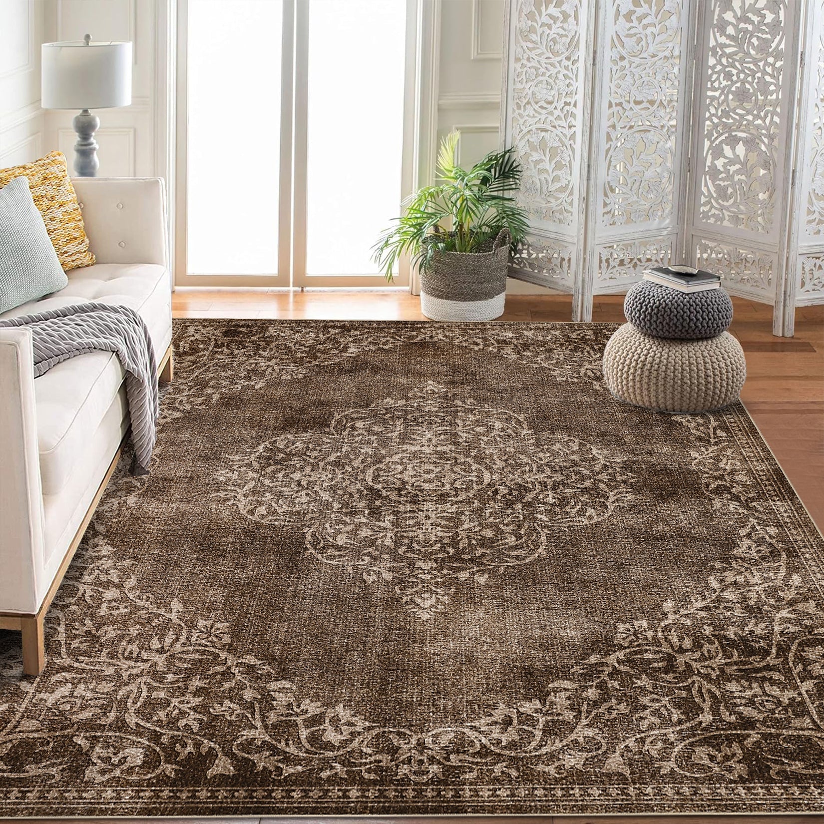 Garvee Washable Area Rugs Stain Resistant Carpet for Living Room Bedroom Kitchen Bathroom, 10'x13', Brown
