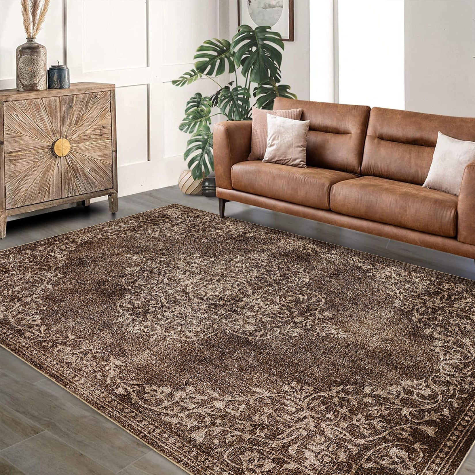 Garvee Washable Area Rugs Stain Resistant Carpet Brown 6'x9' for Living Room Bedroom Kitchen Bathroom