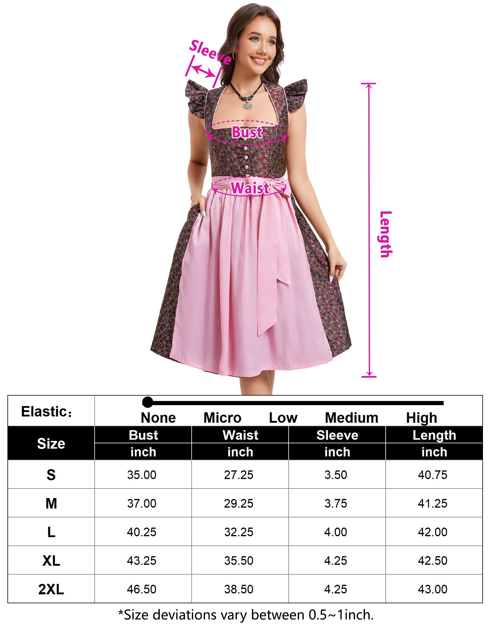 Garvee Womens German Dirndl Dress 2 Pieces Costumes Burgundy L for Oktoberfest Beer Carnival Halloween