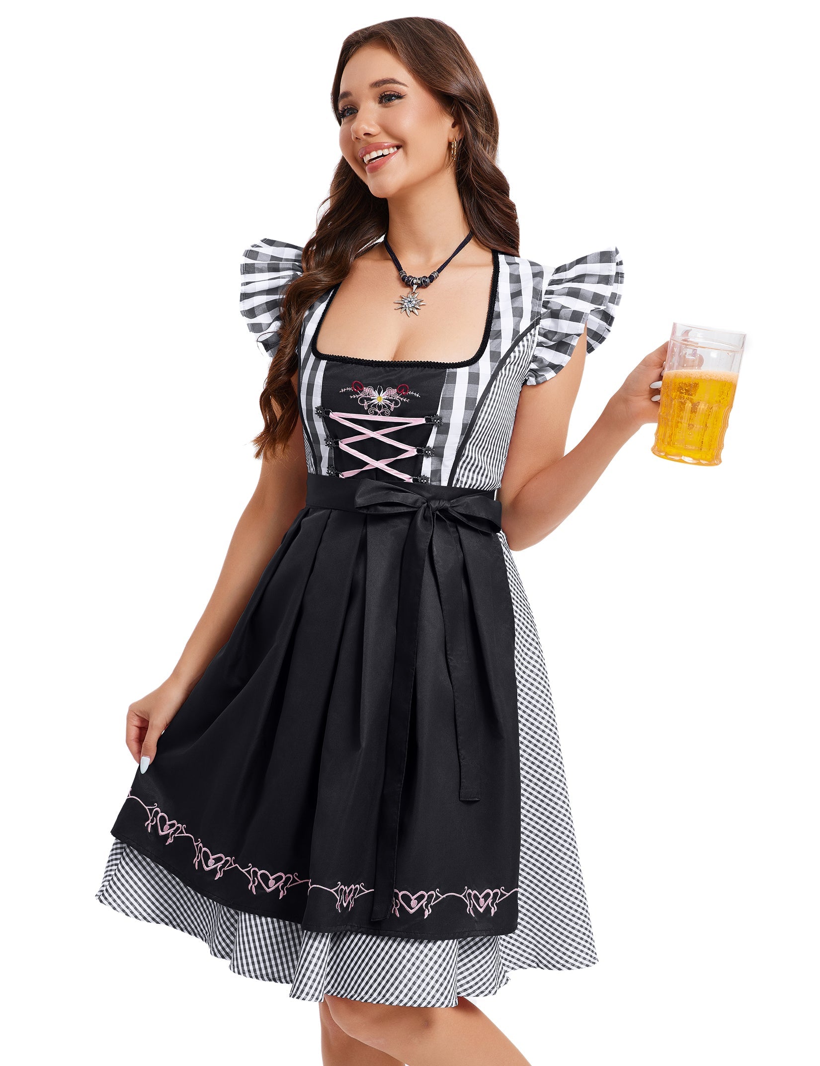 Garvee Women's 2-Piece Oktoberfest Dirndl Dress With Embroidered Black Apron For Beer Festival, 2XL, Black