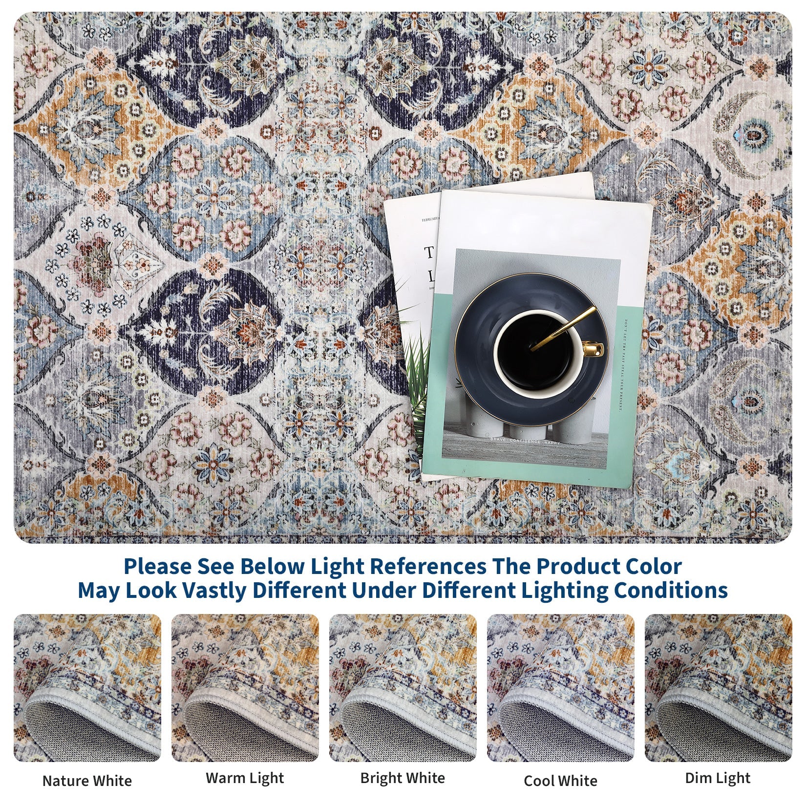 Garvee 5x7 Washable Area Rug Medallion Distressed Indoor Floor Carpet Low Pile Non-Slip Vintage Accent Rug Teal Orange