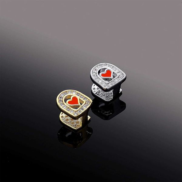 RACHELZ Trend Single Red Heart Teeth Grillz Hip Hop 14K Gold Plated Cubic Zircon Tooth Caps Dental Grills For Women JewelryXJ250114