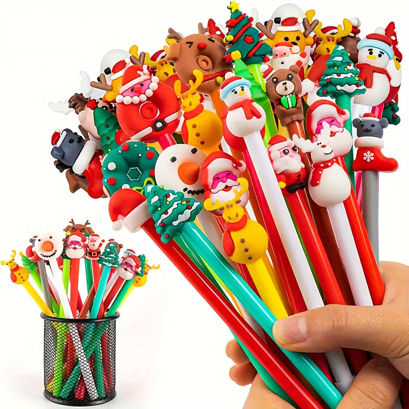 TEMU 50pcs Christmas Pens Novelty Christmas Round Ballpoint Pen 0.5mm Black Christmas Character Stick Pen Christmas Cartoon Pen Suitable For School