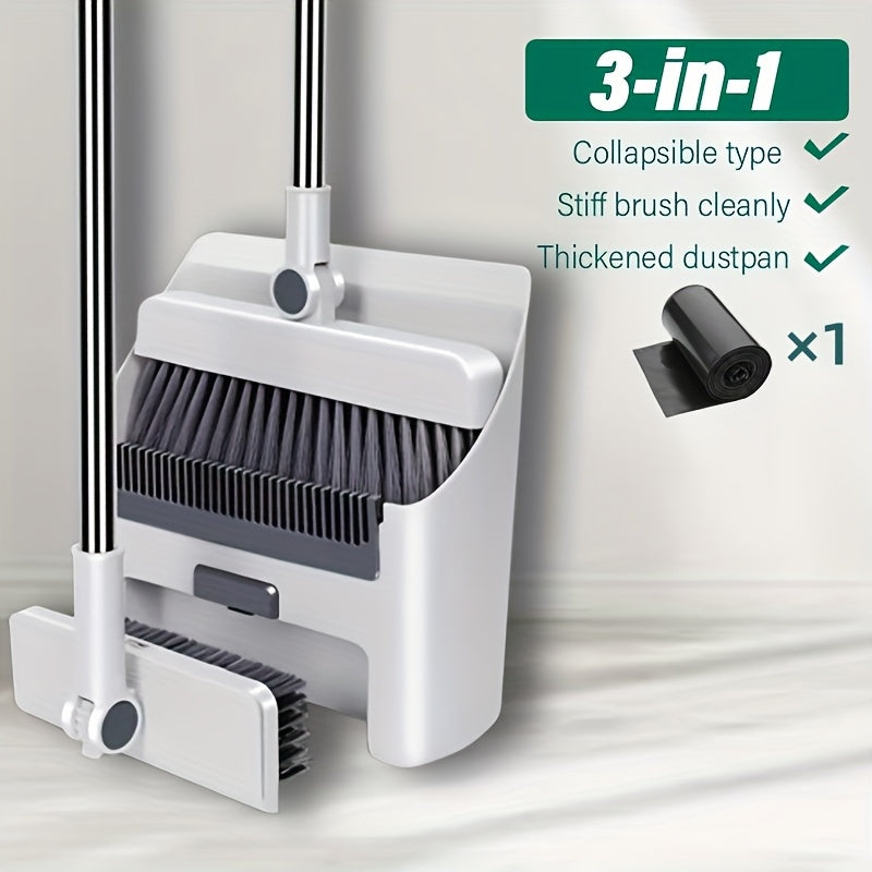 TEMU 3pcs Heavy-duty Stainless Steel Broom And Dustpan Set With Comb - Heavy-duty Sweeper, Space-saving Cleaning System For Hard Floors,