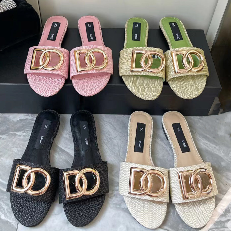 AAA Italy Women slides Designer Sandals Slippers Leather Summer Flat fashion Slipper Weaving shoe upper beach woman Big head Slippers Size 35-42 Sho