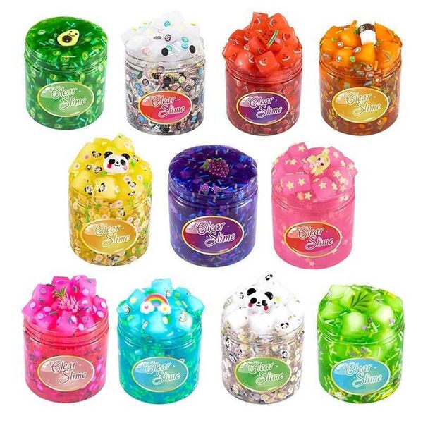 New transparent slime charm kit suitable for childrens crystal mud cow head glue colored clay fruit puree sand decompression toys and fluffy