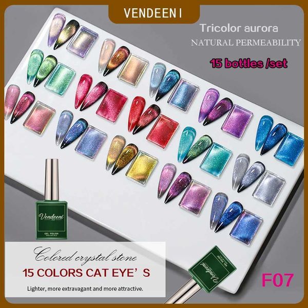 Nail Gel Vendeeni 15 Color-Set Colorful Crystal Aurora Cats Eye gel nail polish Magnetic gel UV LED Soap gel Decal Q241109