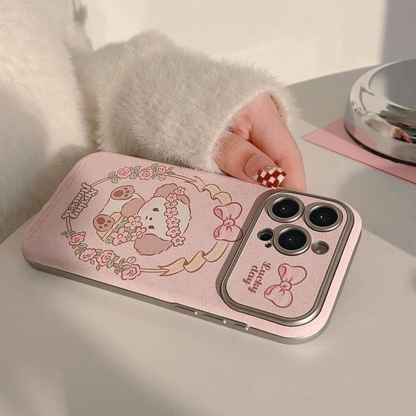 ddmygifts Leather suitable for 14, 15, phone case 13promax, spring flower puppy 11, all inclusive 12, cartoon A