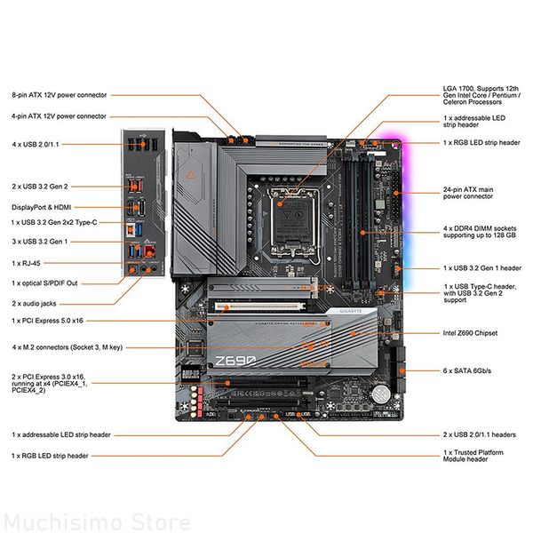 LGA 1700 Motherboard DDR4 Gigabyte Z690 GAMING X DDR4 Intel Z690 Mainboard 128GB PCI-E 5.0 M.2 Support 12th Gen Intel Processor